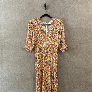 Rixo Target Colorful Abstract Maxi Floral Dress V-Neck Watercolor